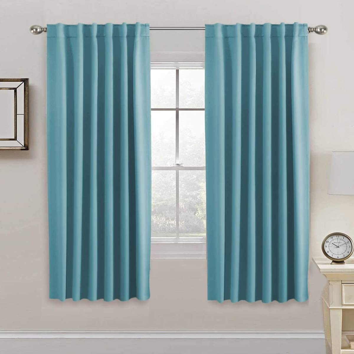 H.Versailtex Blackout Curtains Thermal Insulated Window Treatment Panels Room Darkening Blackout Drapes For Living Room Back Tab/Rod Pocket Bedroom Draperies, 52 X 72 Inch, Aqua, 2 Panels
