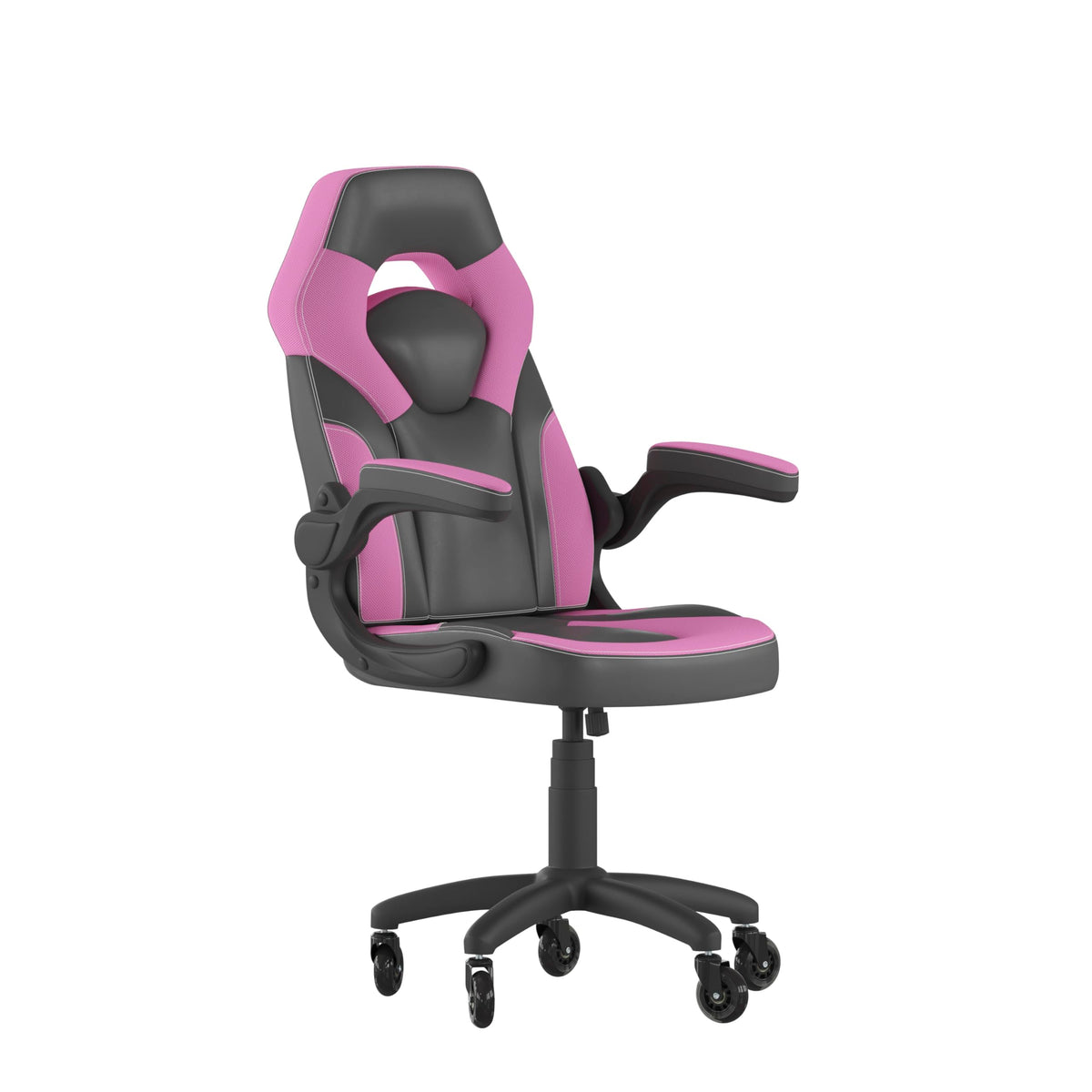 Flash Furniture X10 Gaming Chair Racing Office Computer Pc Adjustable Chair With Flip-Up Arms And Transparent Roller Wheels, Pink/Black Leathersoft