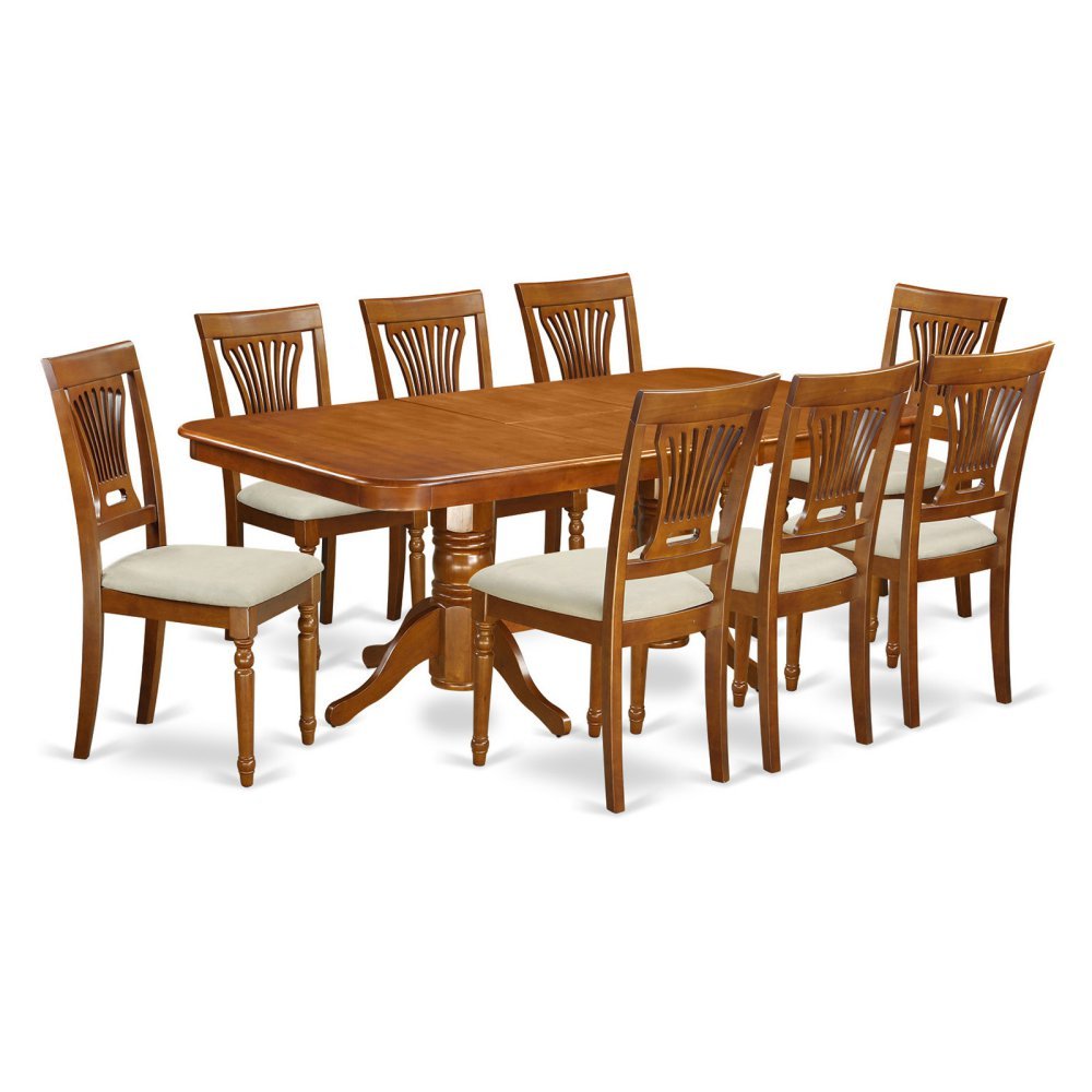East West Furniture NAPL9-SBR-W 9 Piece Kitchen Table Set Includes a Rectangle Dining Table with Butterfly Leaf and 8 Dining Chairs, 40x78 Inch, Saddle Brown