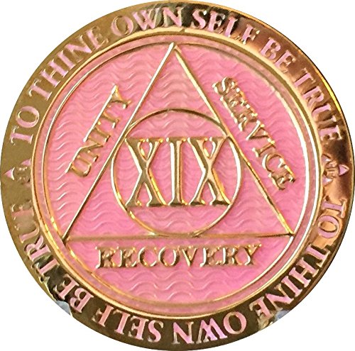 Recoverychip 19 Year Aa Medallion Reflex Pink Gold Plated Chip Xix