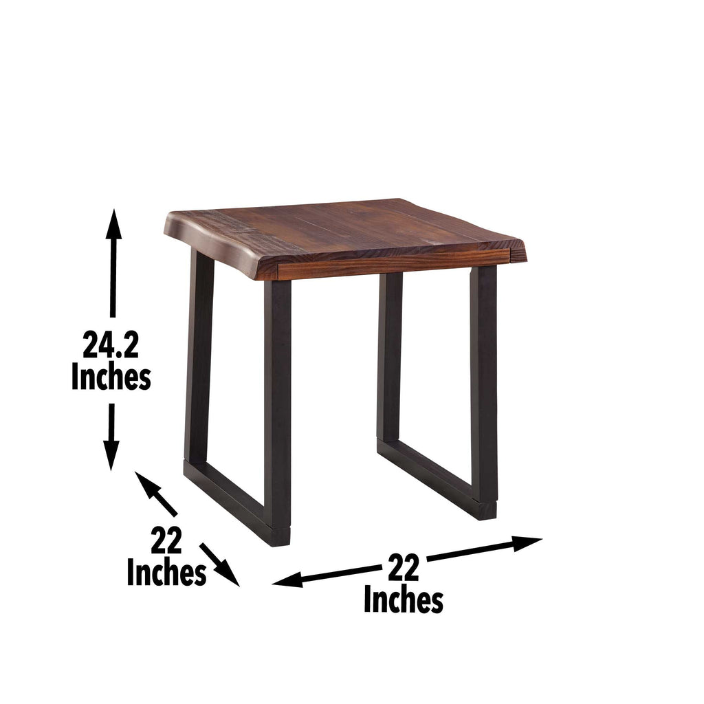 Steve Silver Jennings Rustic Live Edge, Solid Pine Construction, and Two-Tone Cherry and Ebony Finish End Table, 22 x 22 x 24