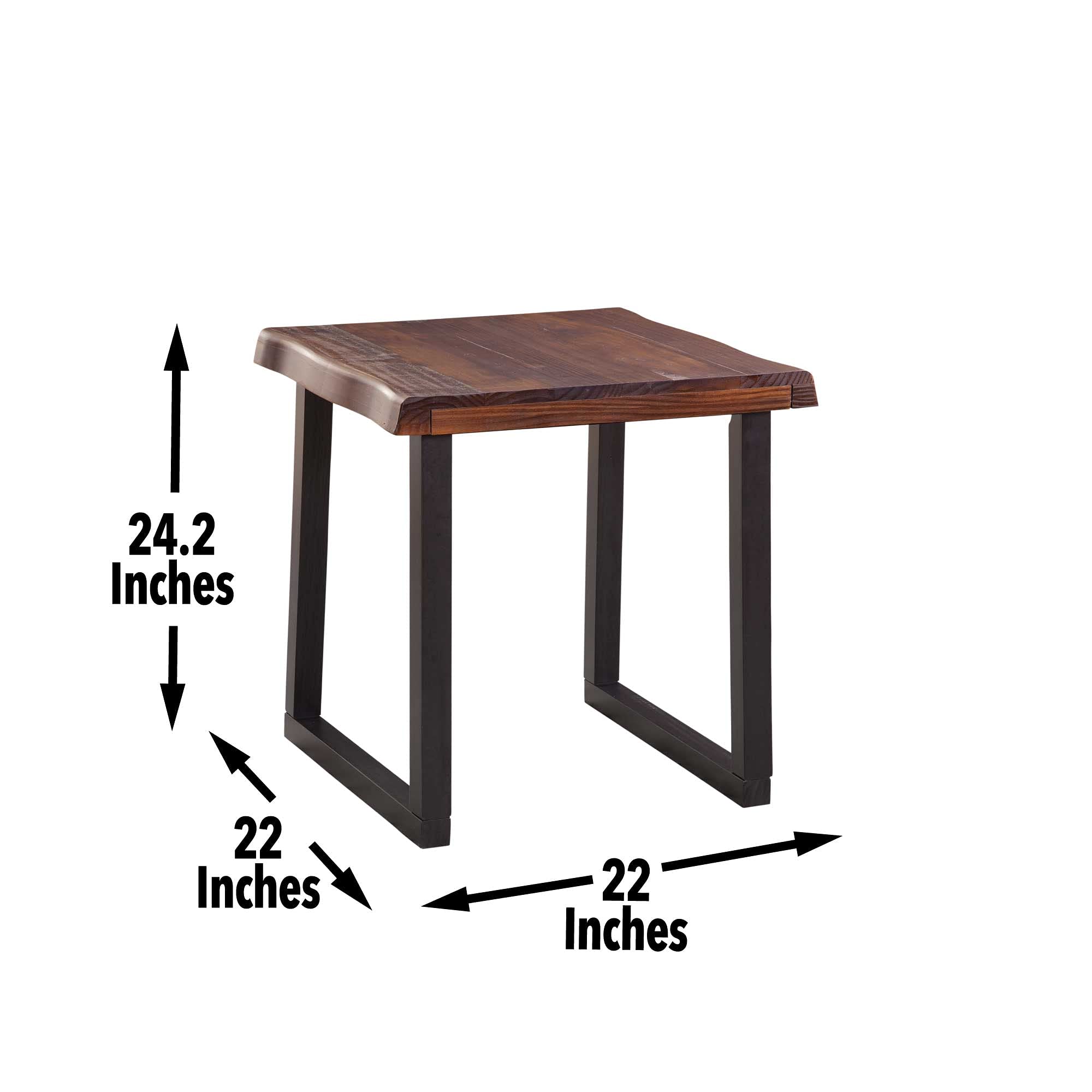 Steve Silver Jennings Rustic Live Edge, Solid Pine Construction, and Two-Tone Cherry and Ebony Finish End Table, 22 x 22 x 24