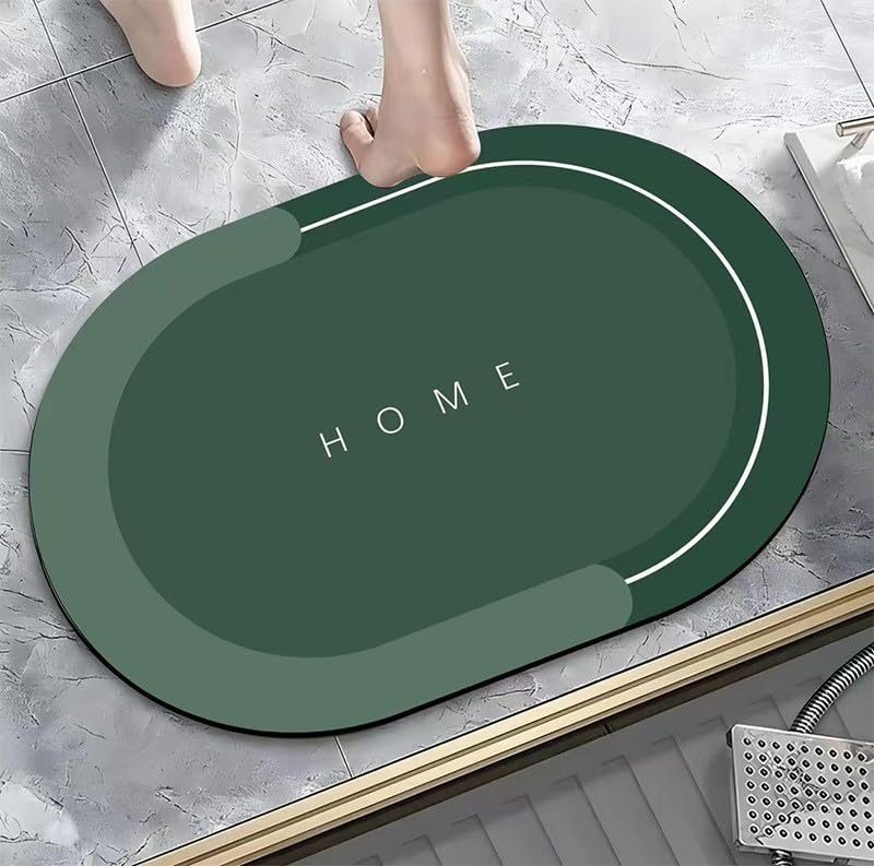 Outlay Home Rubber Oval Bath Mat, 40x60 cm, Super Absorbent, AntiSkid, Quick Drying  1 Piece (Green)