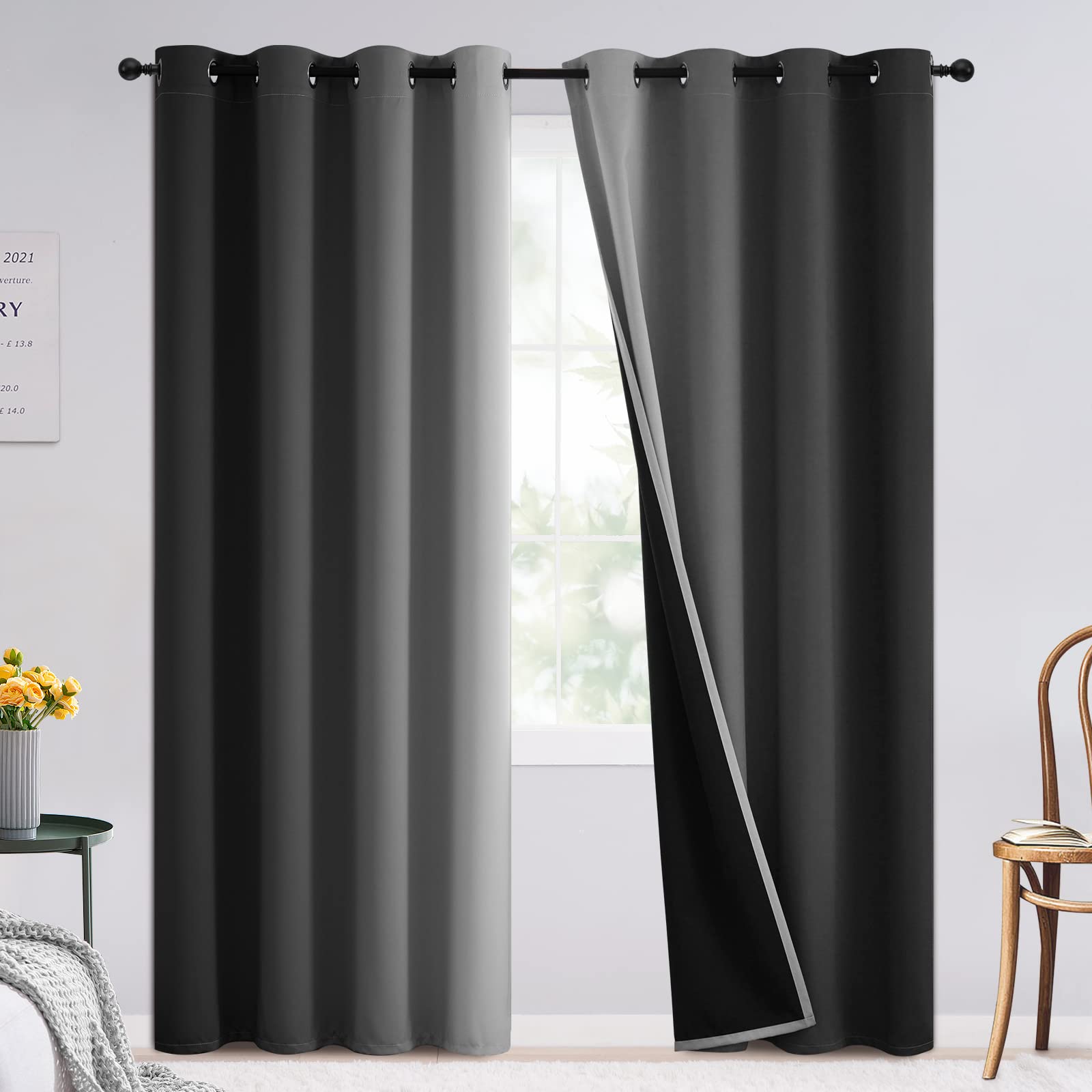 Simplehome Blackout Curtains Ombre For Living Room,Room Darkening Black Curtains Set Of 2 Panels Thermal Insulated Bedroom Curta