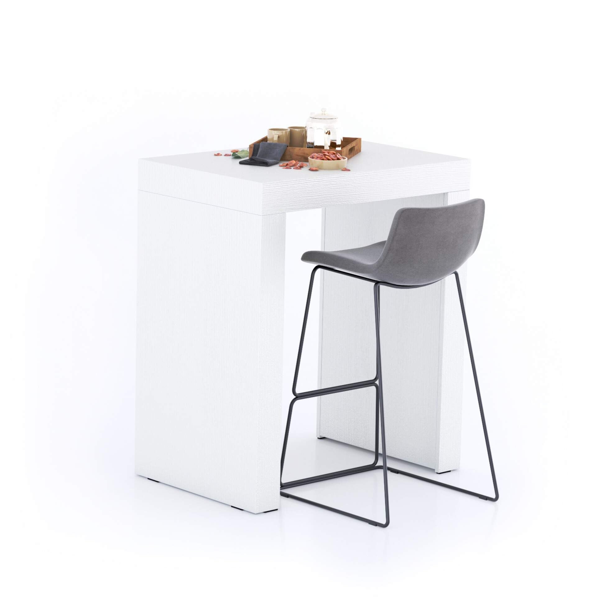 Mobili Fiver, Evolution High Table 35.4 x 23.6 in, Ashwood White, High Top Table for 2 People, Bar Table, Kitchen Island, Counte