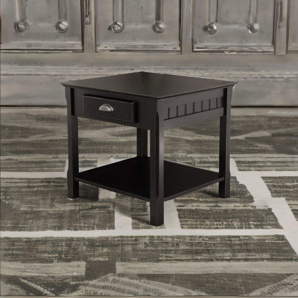 Ergode Timber End Table: Versatile Storage with Drawer & Shelf, Black Finish