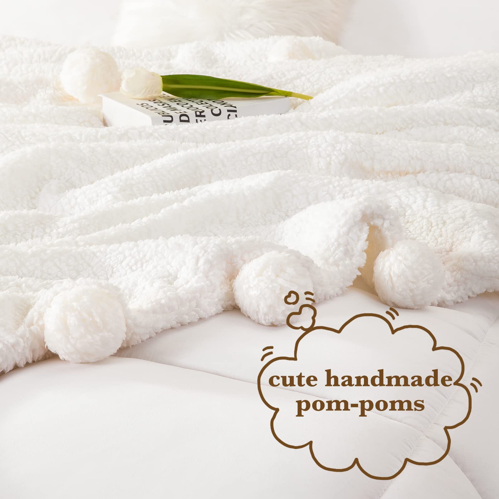 Lbro2M Double Sided Sherpa Blanket,King Size Super Soft Fuzzy Plush Warm Cozy Fluffy Throw Reversible Luxurious Blankets (White)