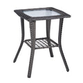 Pinikuyiro Outdoor Side Table with Storage Wicker Patio Side Table, Tempered Glass Top End Table for Balcony Porch Deck (Grey)