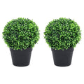 vidaXL 2 Set Artificial Boxwood Plants with Pots - 12.6" Green Ball Shaped Decorative Plants – Made with Durable Polyethylene and Polypropylene – Ready to Display Artificial Plants