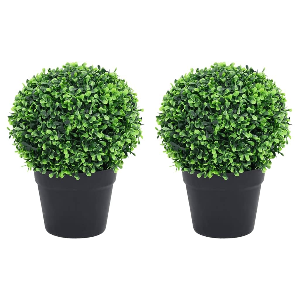 vidaXL 2 Set Artificial Boxwood Plants with Pots - 12.6&quot; Green Ball Shaped Decorative Plants – Made with Durable Polyethylene and Polypropylene – Ready to Display Artificial Plants