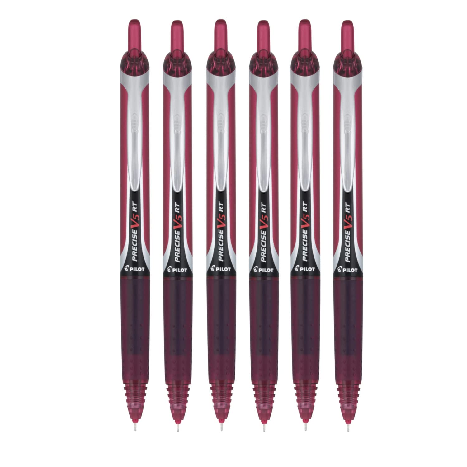 Pilot Precise V5 Rt Refillable & Retractable Liquid Ink Rolling Ball Pens, Extra Fine Point (0.5Mm) Burgundy Ink, 6-Pack