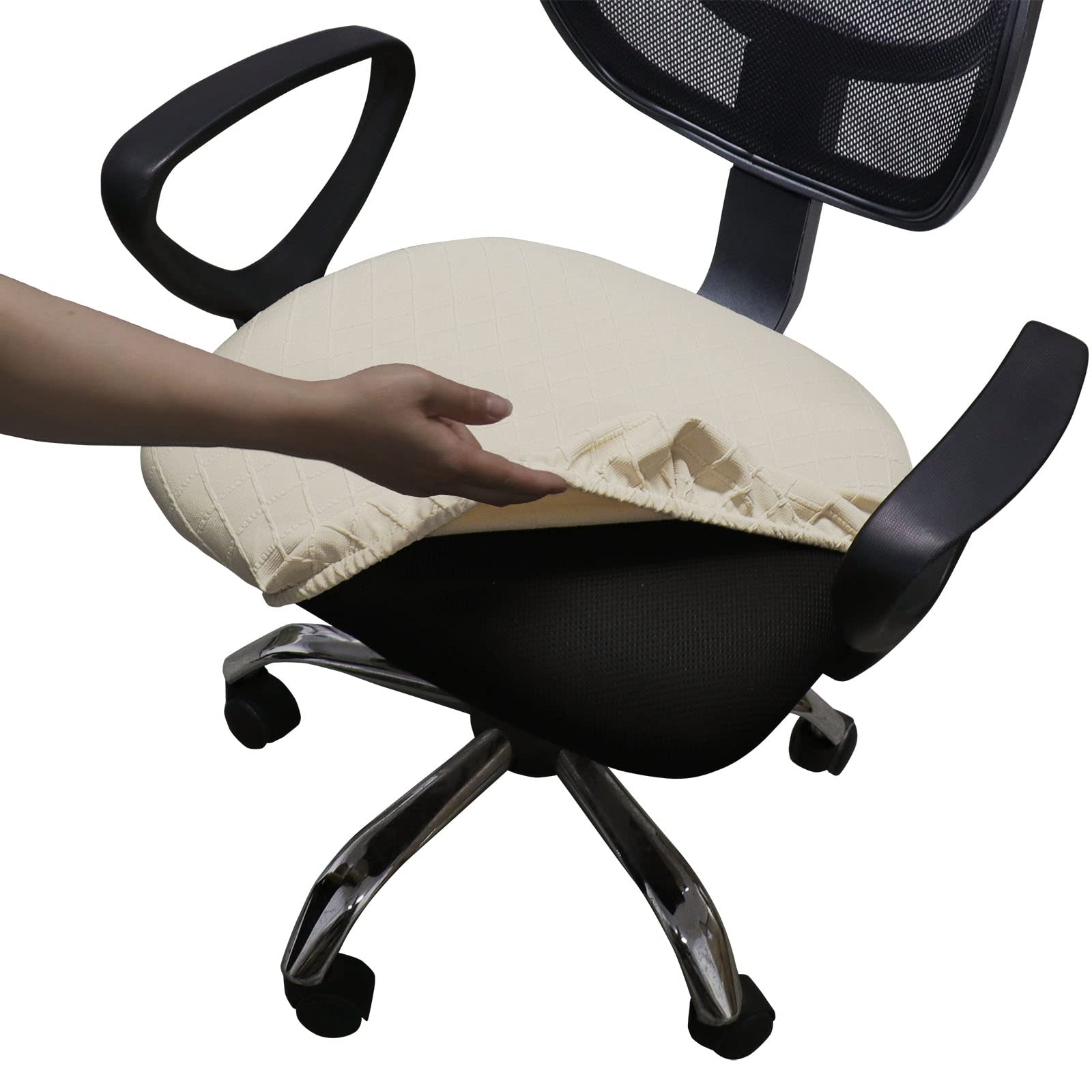 Melaluxe Stretch Jacquard Office Chair Cover, Removable Washable Desk Chair Cover Rotating Chair Seat Slipcover, Beige