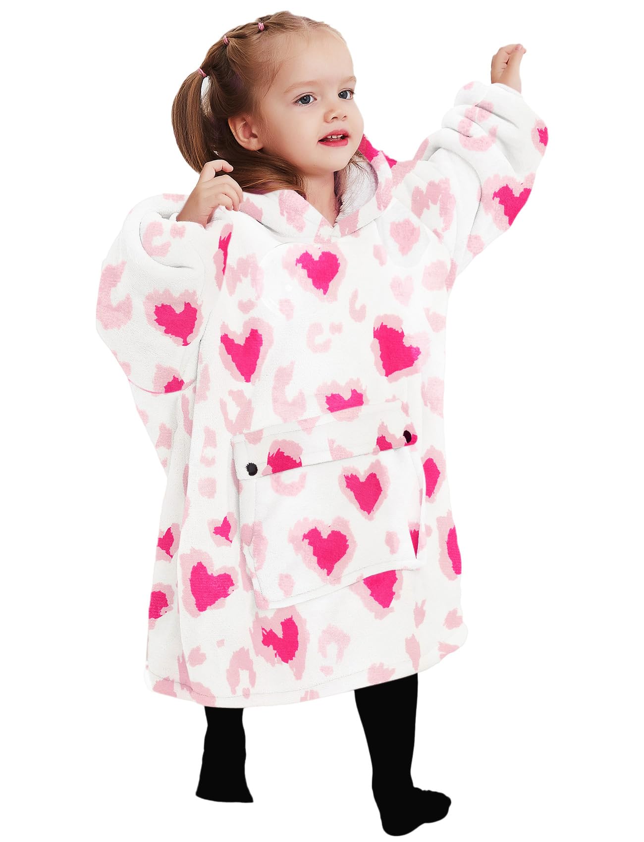 Kfubuo Wearable Blanket Hoodie For Kids Toddlers Sherpa Blanket Sweatshirt With Pocket Cute Hoodies 2-6 Year Old Girl Boy Valent