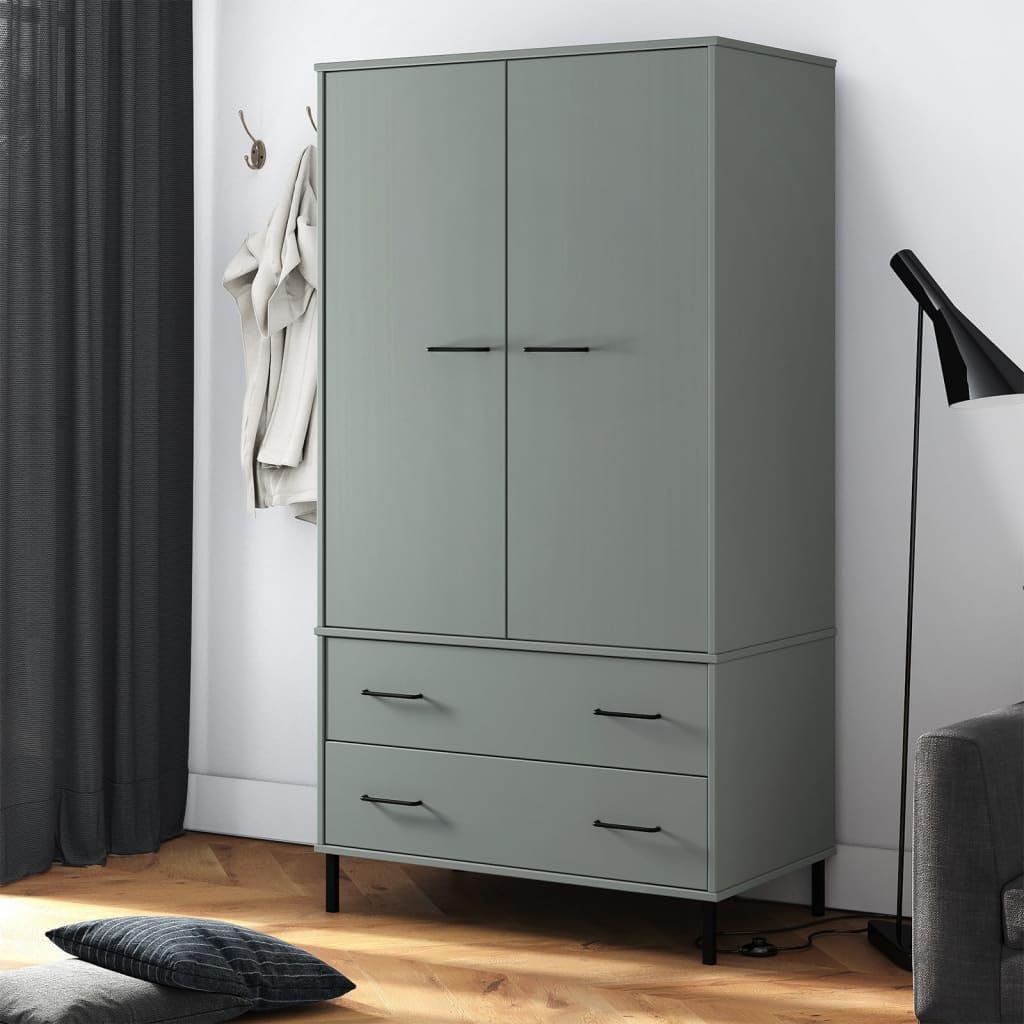 Wardrobe with Metal Legs Gray 35.4&quot;x21.7&quot;x67.9&quot; Solid Wood OSLO