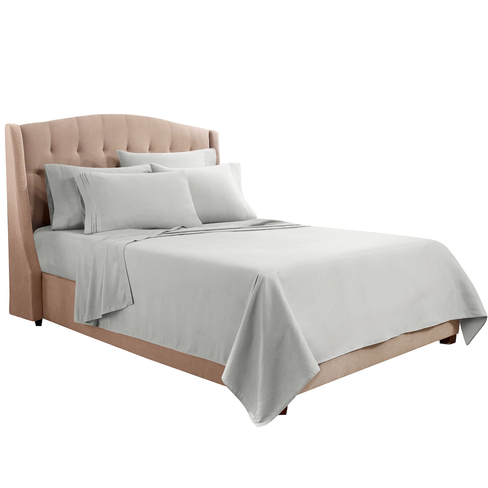 Clara Clark King Sheets, 6 Piece Set - Hotel Luxury Sheets For King Size Bed, Super Soft Bedding Sheets & Pillowcases, King Size Sheets, Silver