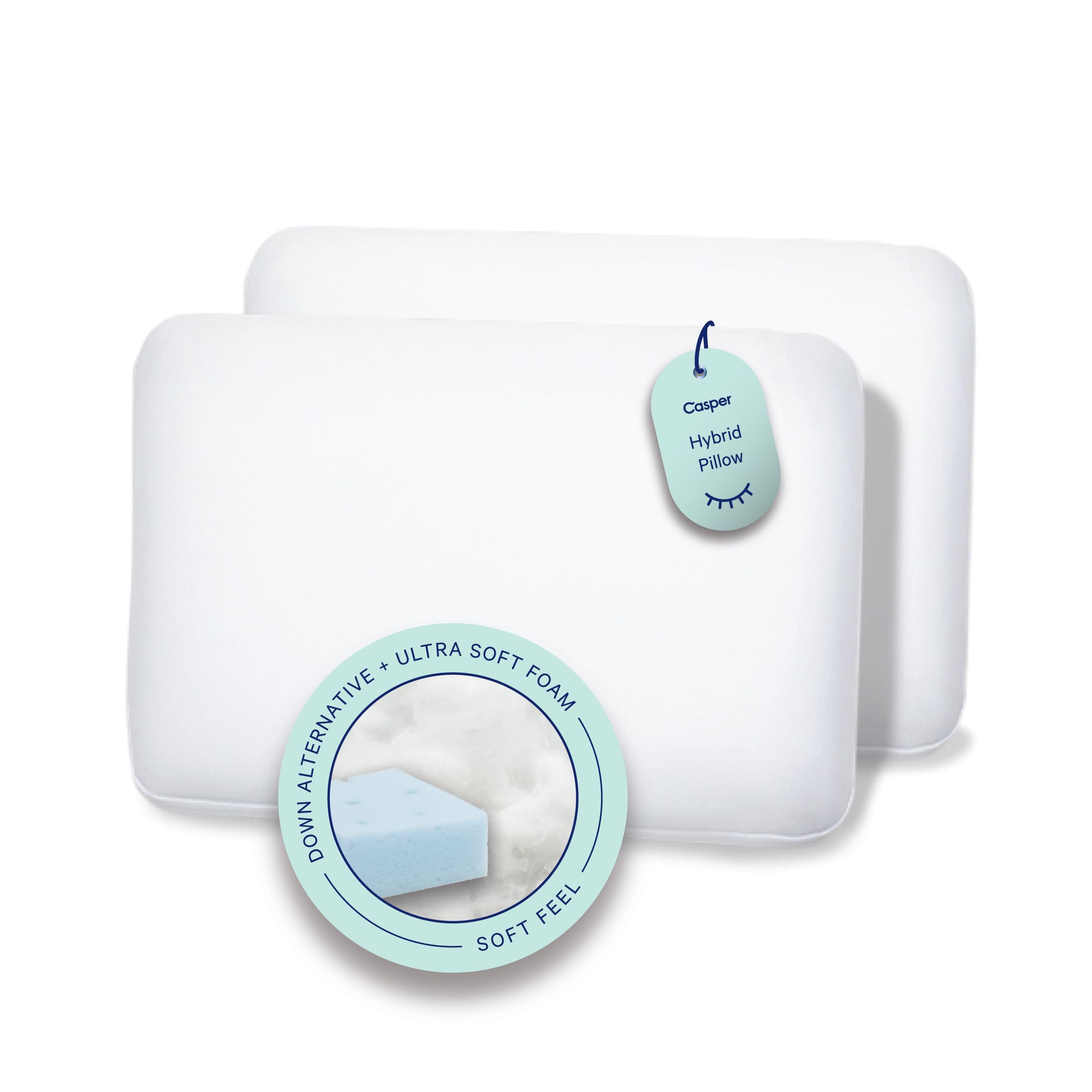 Casper Sleep, Standard Hybrid Pillow, Two Pack, White 2 Count