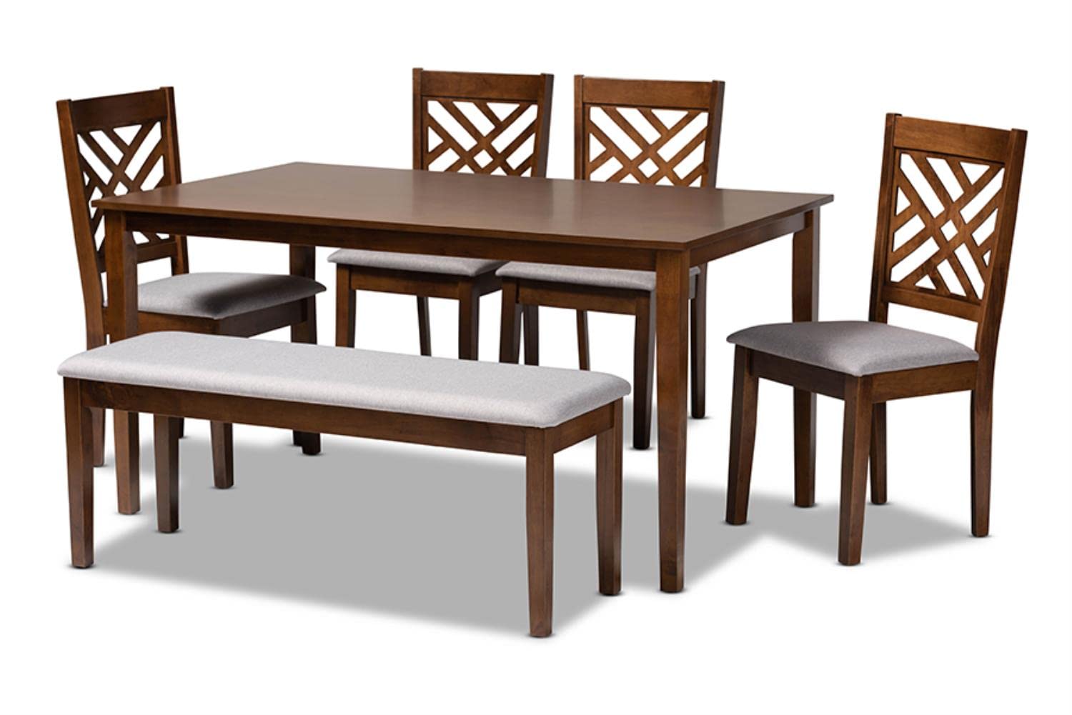 Baxton Studio Gustavo Modern and Contemporary Grey Fabric Upholstered and Walnut Brown Finished Wood 6-Piece Dining Set