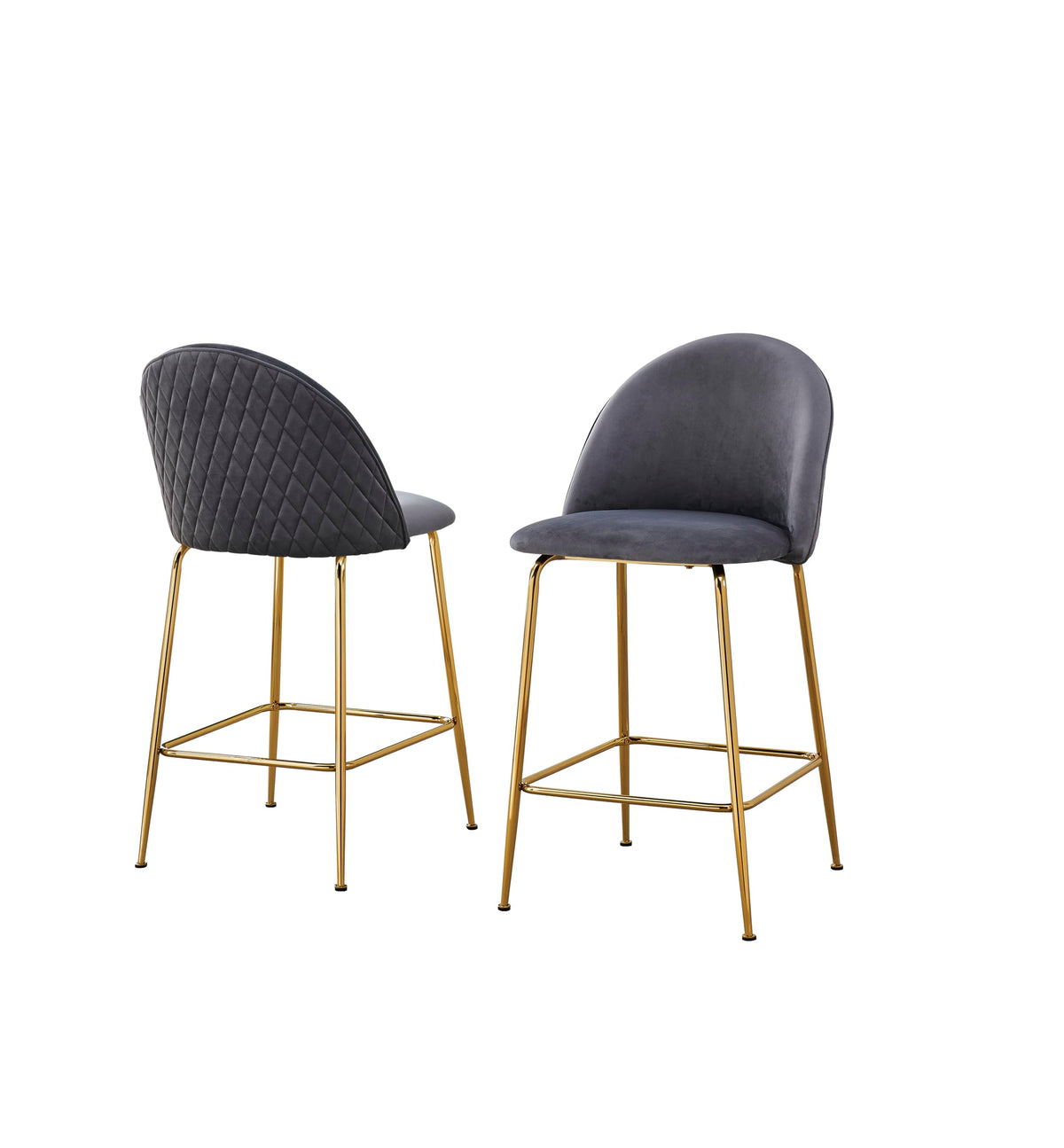 Best Quality Furniture Dark Gray Velvet Counter Height Stool With Gold Legs (Set Of 2)