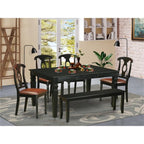 East West Furniture WEKE6D-BLK-LC 6 Piece Dining Table Set Contains a Rectangle Dining Room Table with Butterfly Leaf and 4 Faux Leather Upholstered Chairs with a Bench, 42x60 Inch, Black