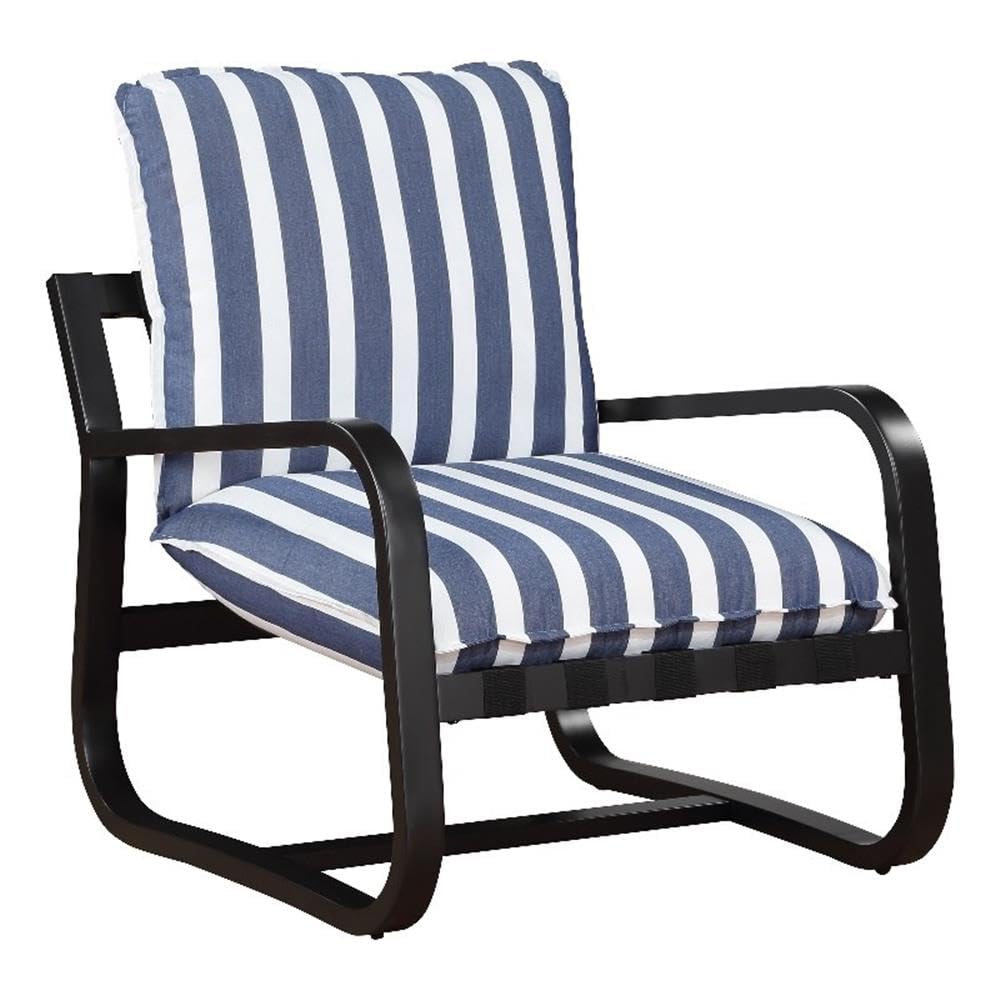 Comfort Pointe Aspen Outdoor Sling Chair Upholstered In Blue And White Stripe Fabric