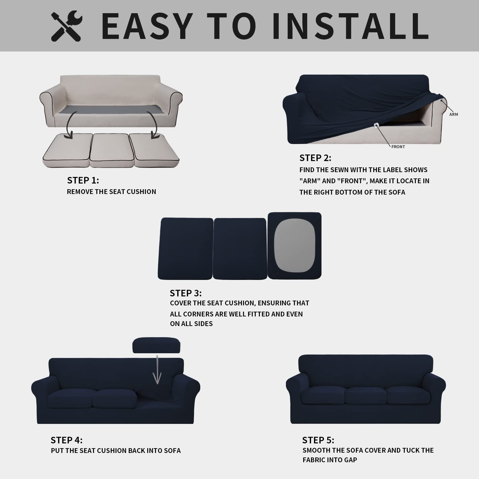 Issuntex 4 Pieces High Stretch Thicken Couch Covers, Soft Sofa Slipcover For 3 Separate Cushion Couch, Jacquard Fabric Elastic S