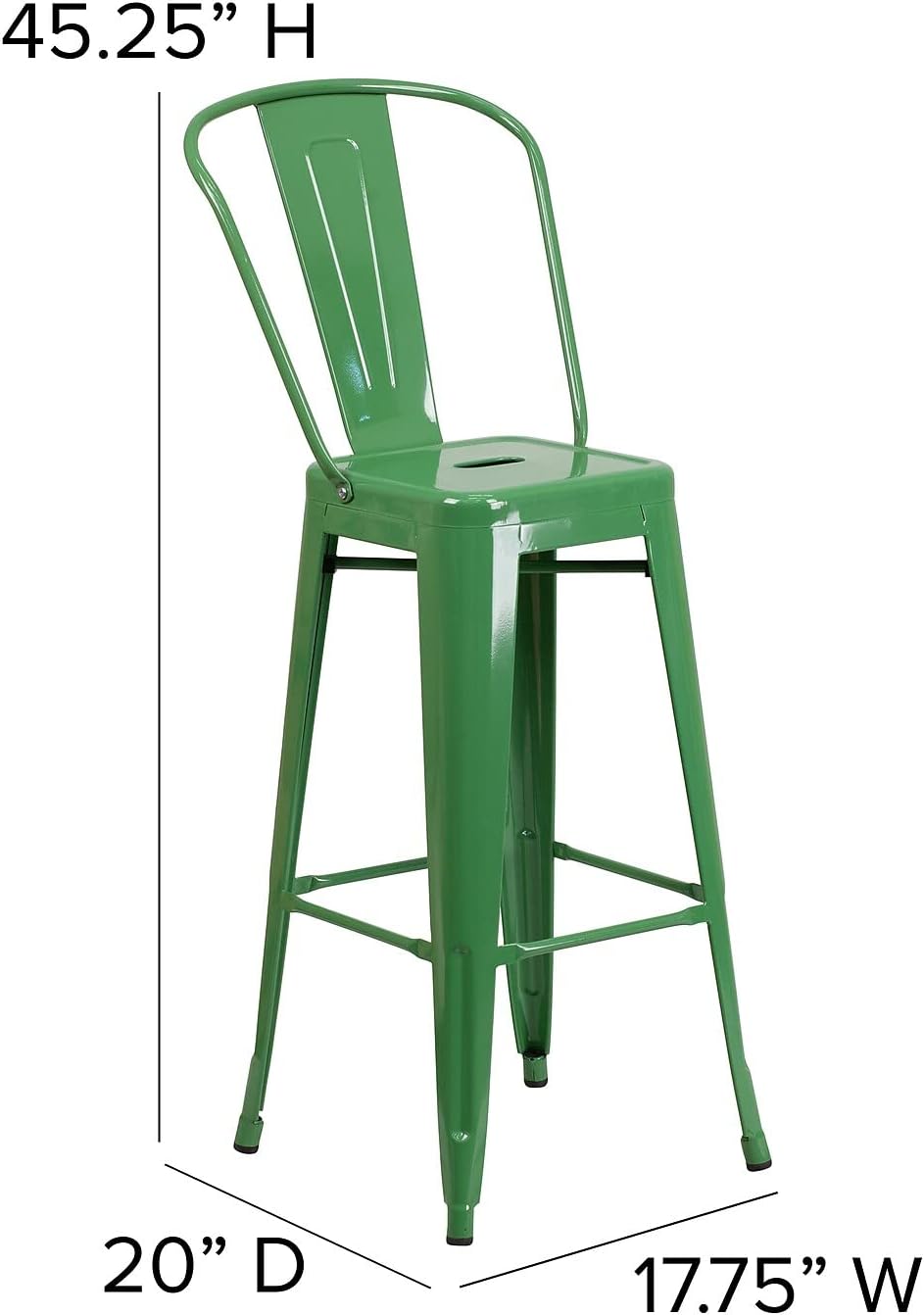Commercial Grade 30 High Green Metal Indoor-Outdoor Barstool with Removable Back