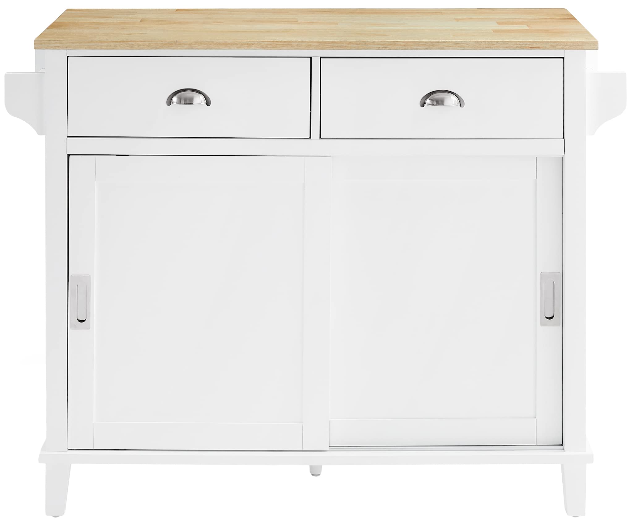 Crosley Furniture Cora Drop Leaf Kitchen Island Microwave Stand, Coffee Bar With Storage Drawers And Shelves, White