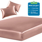 Siinvdabzx 3-Piece Set Satin King Fitted Sheet & 2 Pillowcase, Champagne Silky Soft Fitted Bottom Sheet, Wrinkle Free, Fade Resi