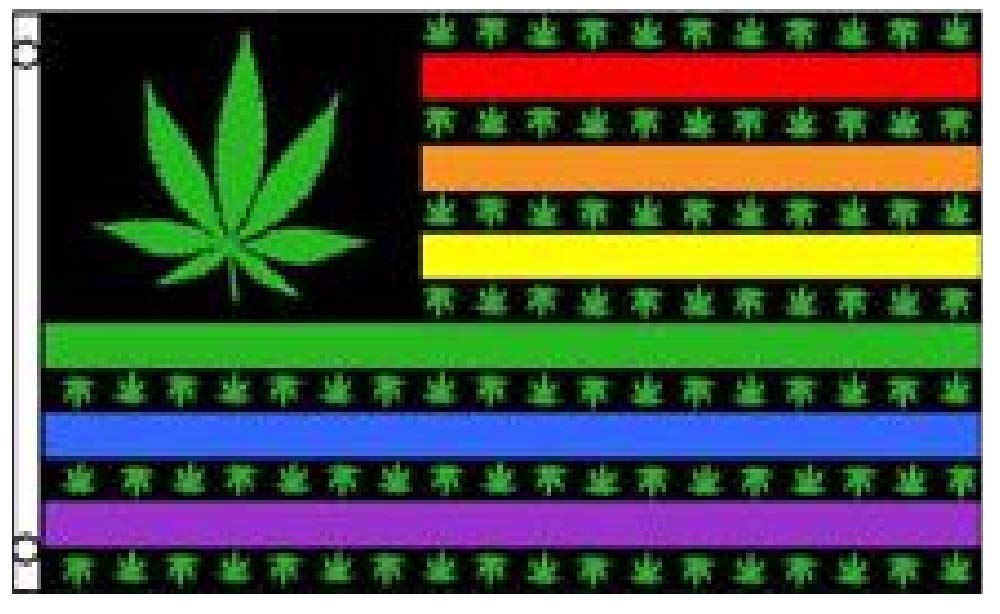 Rainbow Marijuana Pot Leaf Usa Polyester 3X5 Foot Flag Weed Banner Hippie New