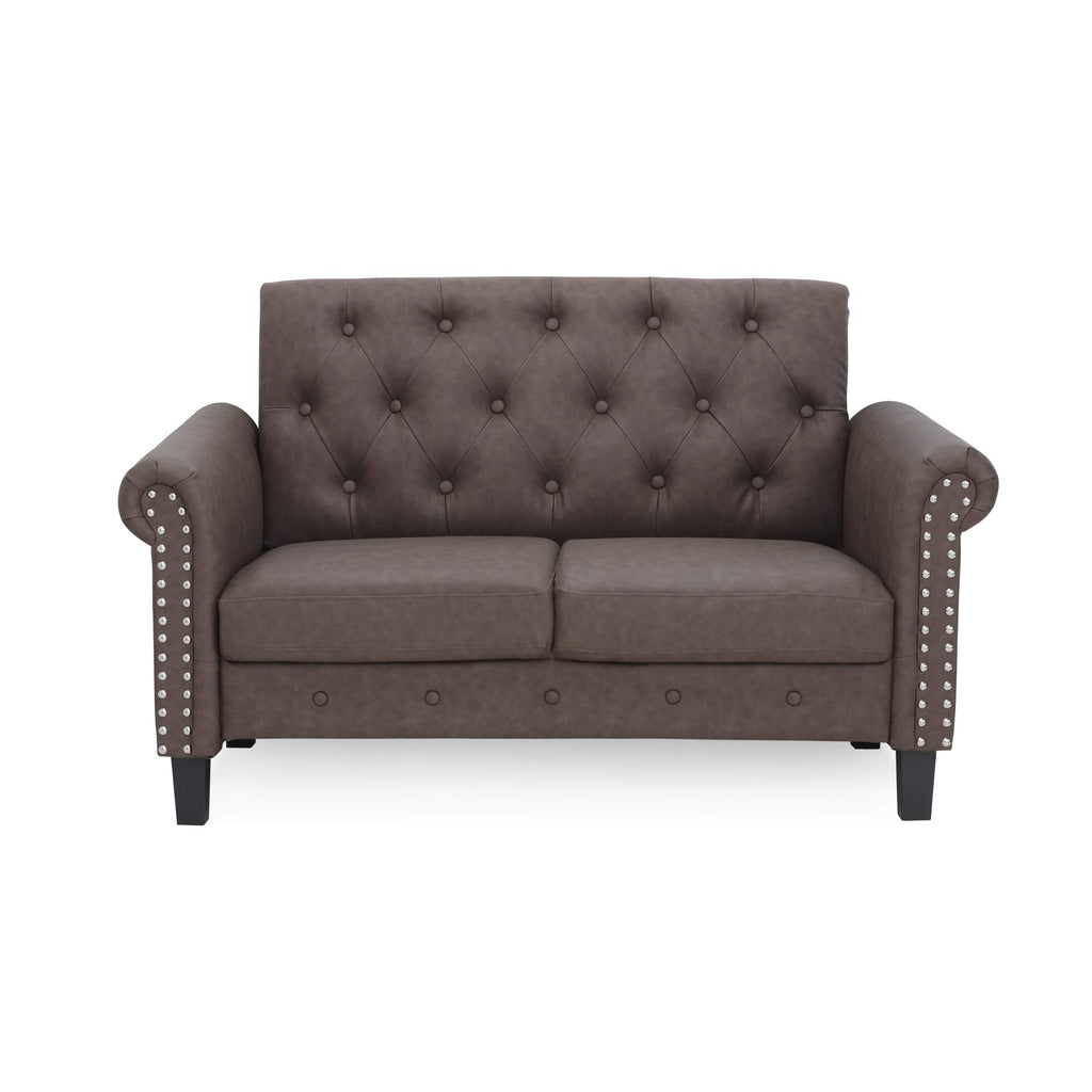 Furinno Bastia Vintage Modern Chesterfield Button Tufted Loveseat/Sofa Couch For Living Room, Brown Faux Leather