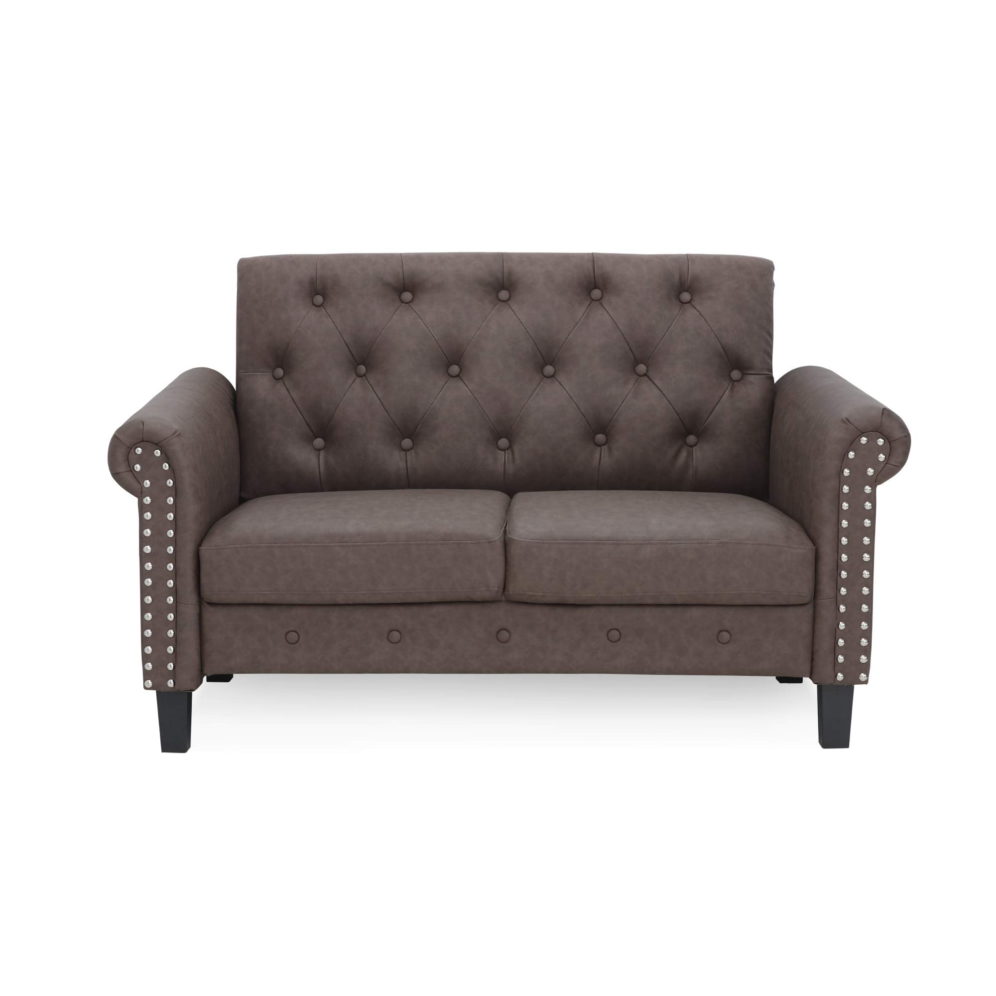Furinno Bastia Vintage Modern Chesterfield Button Tufted Loveseat/Sofa Couch For Living Room, Brown Faux Leather