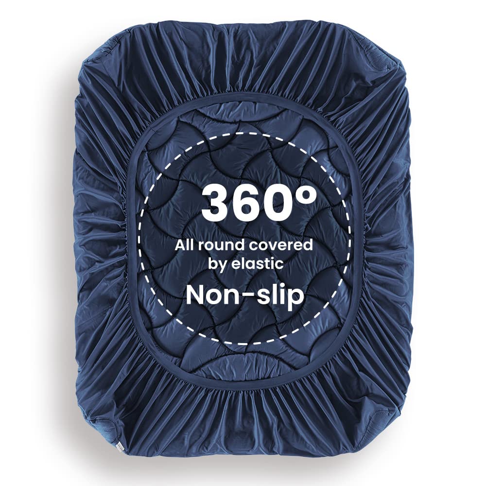 Sleep Zone Full Size Cooling Mattress Topper, Premium Zoned Cool Mattress Pad Cover, Padded Mattress Protector Breathable Washable, Deep Pocket 8-21' (Navy, Full)