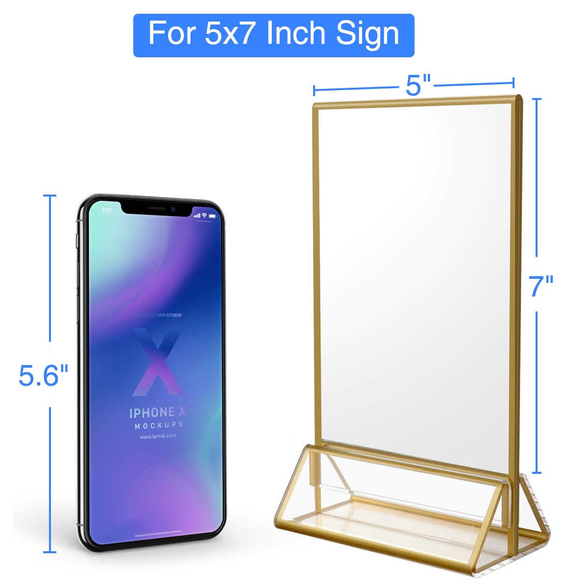 Niubee 12Pack 5 X 7 Clear Acrylic Wedding Table Number Holder Stands With Gold Borders, Double Sided Gold Picture Frames Sign Ho