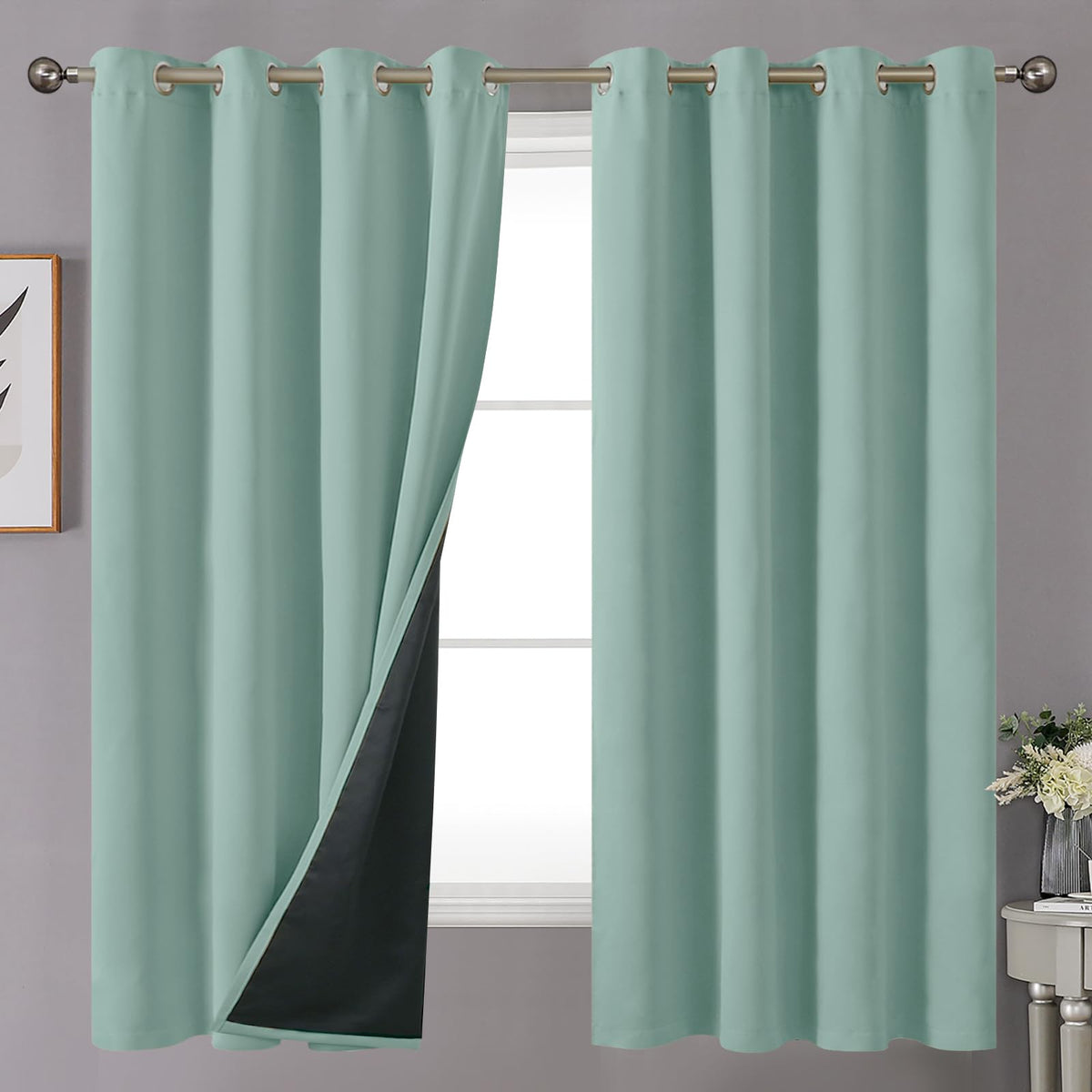 Youngstex 100% Blackout Curtains For Bedroom, Double Layer Full Light Blocking Room Darkening Curtain Privacy Thermal Insulated