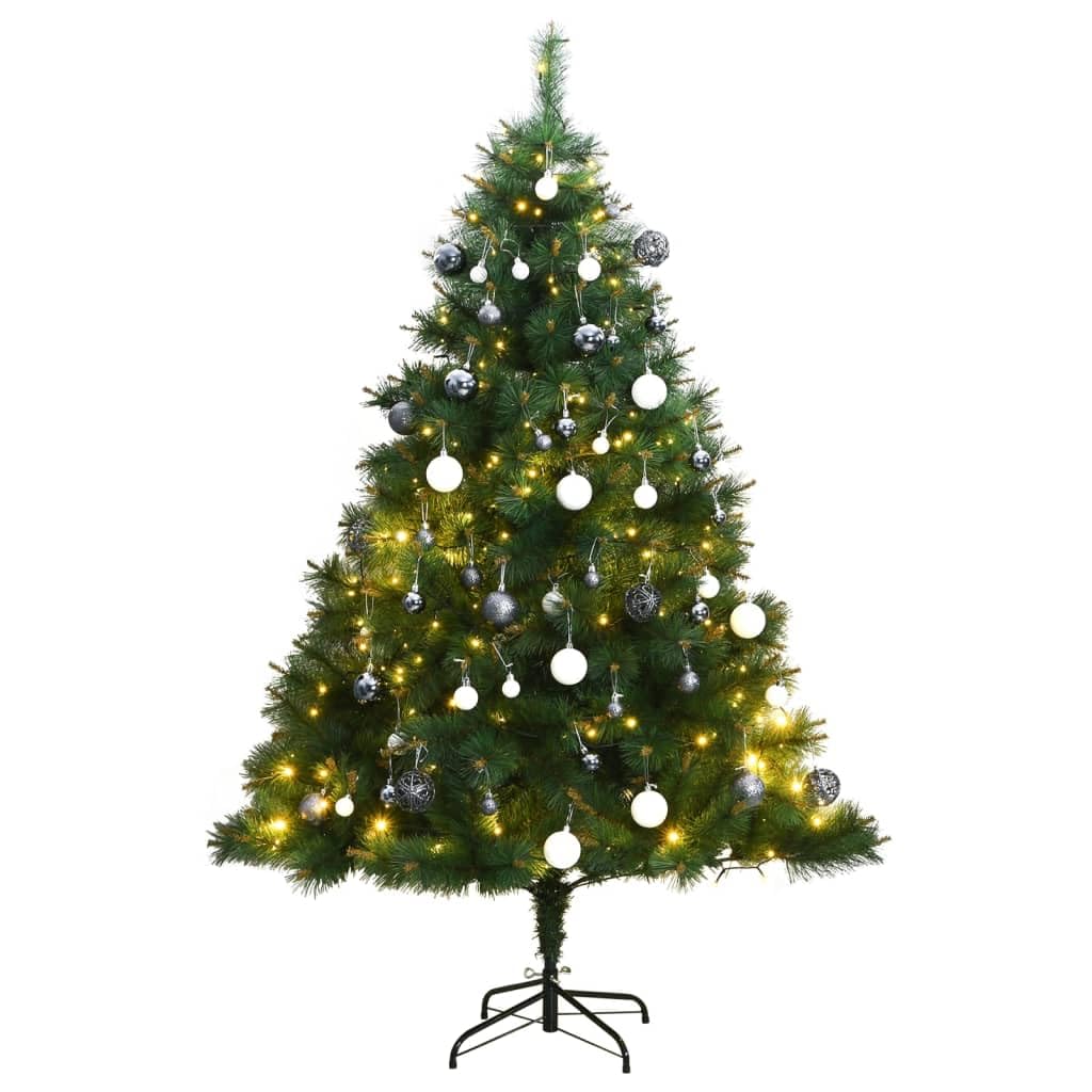vidaXL Modern Artificial Hinged Christmas Tree - 82.7" Green PVC Essential with 300 LEDs, Twinkle Effects & Ball Set, Perfect for Indoor Holiday Home Decoration