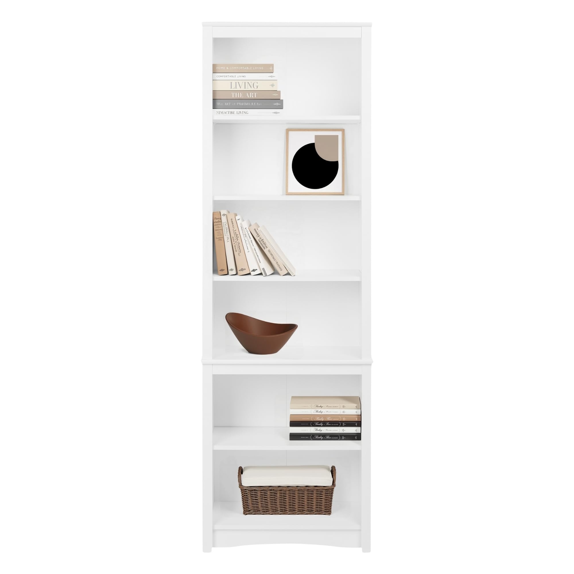 Prepac Sonoma Tall 6-Tier Bookcase 80H with 2 Adjustable Shelves, White Storage Cabinet, Modern Display Cabinet, Bookshelf with 