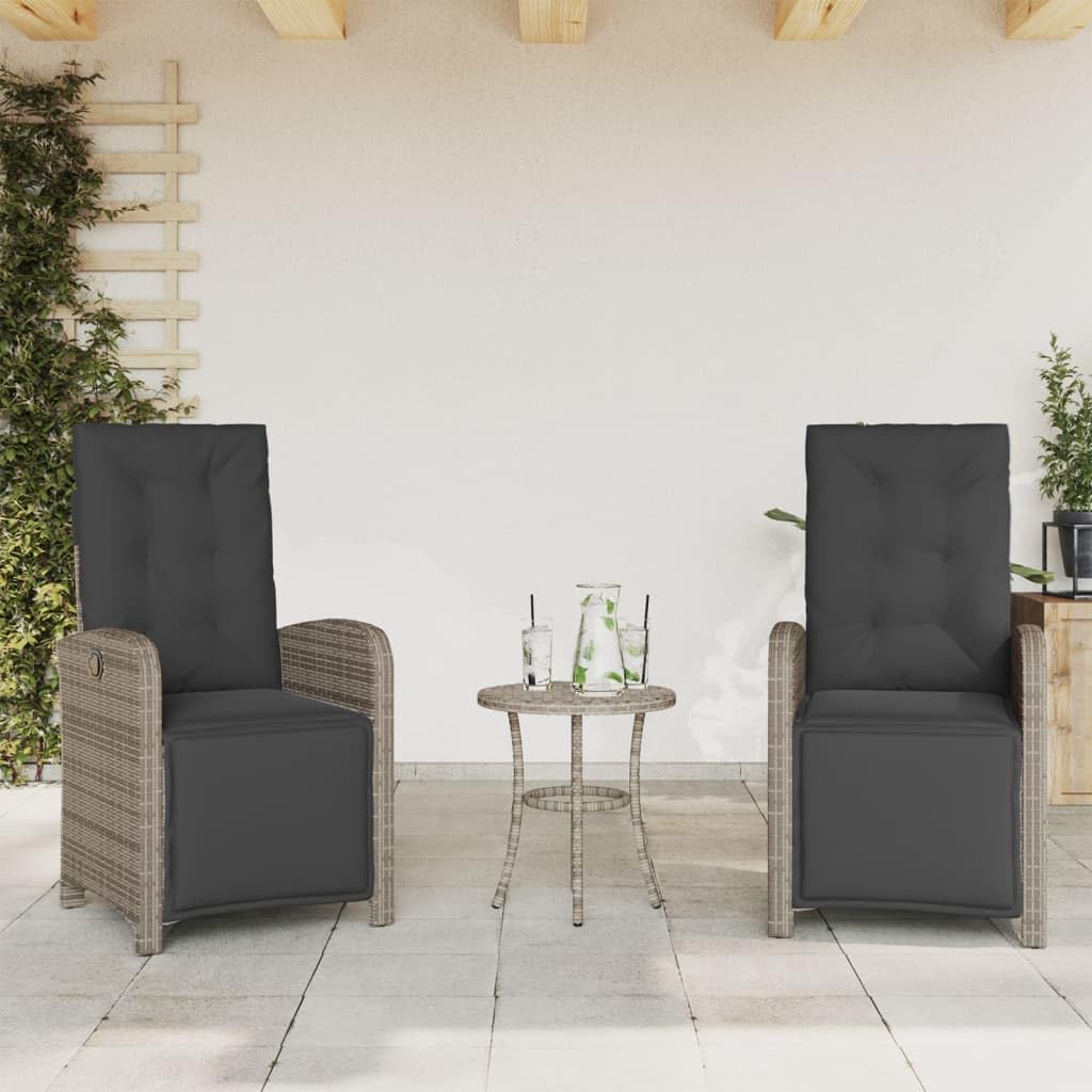 vidaXL Garden Chair with Footrest Adjustable Grey Poly Rattan Pack of 2