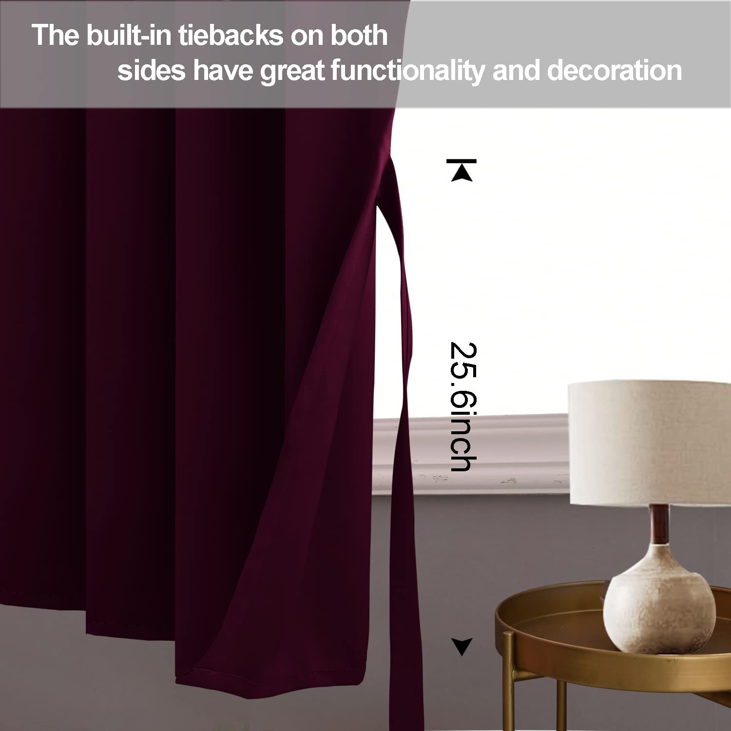 Jiuzhen Short Curtains Kitchen Half Window Blackout Curtains With Tiebacks For Baseroom Shadows, Grommet Curtains For Living Room, Set Of 2 Window Curtain Panels, 52 X 36 Inch Length,Burgundy