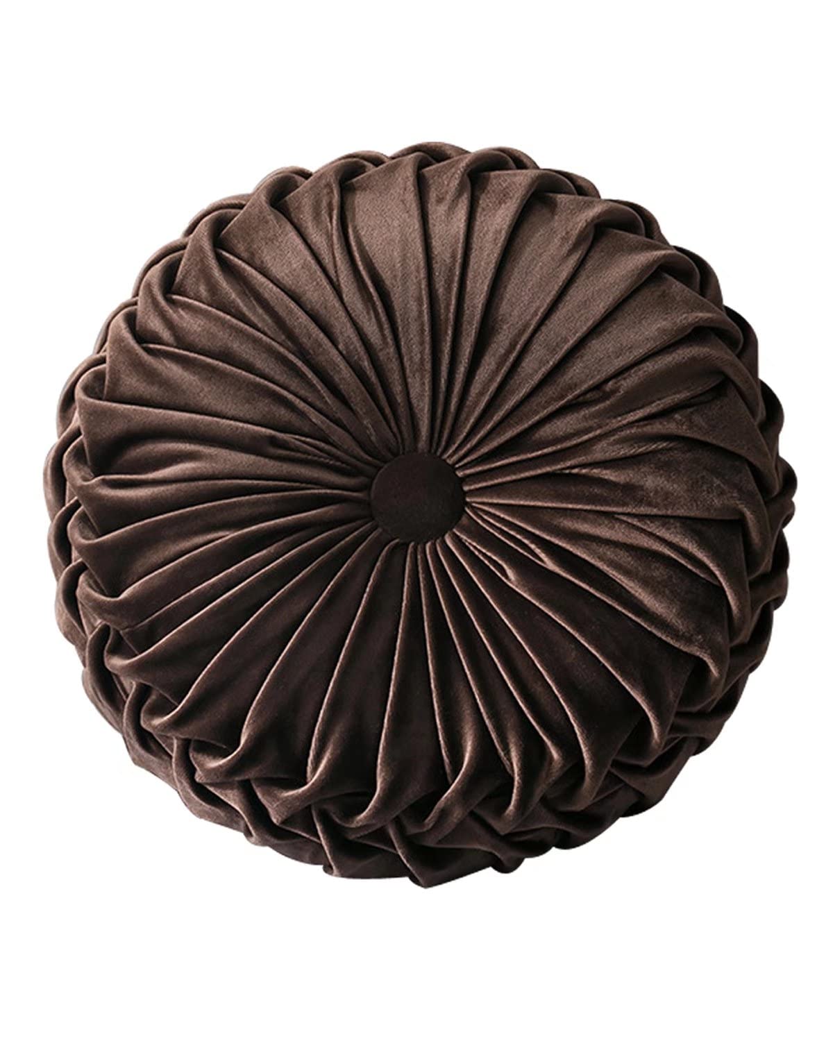 Hlovme Round Velvet Pillow For Couch Small Handmade Decorative Throw Pillow For Bed Bedroom 13.7?Brown