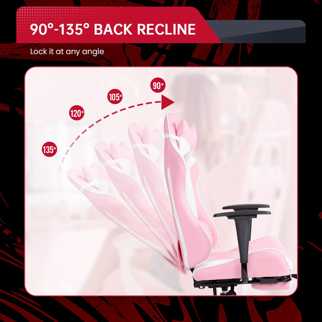 Pc Gaming Chair Desk Chair Ergonomic Office Chair Executive High Back Pu Leather Racing Computer Chair With Lumbar Support Footrest Modern Task Rolling Swivel Chair For Women Men Girls Adults, Pink