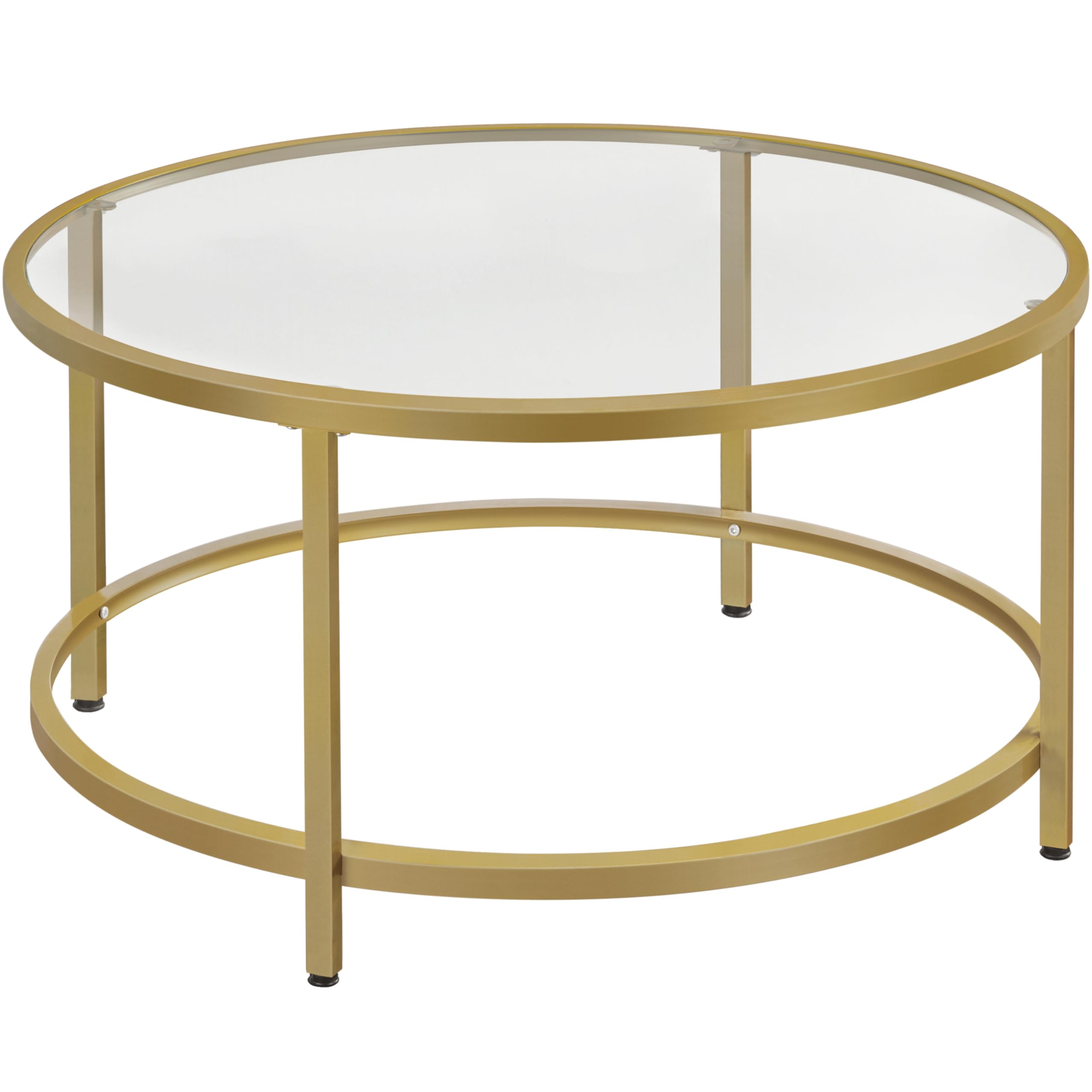 Yaheetech Gold Glass Coffee Table For Living Room, 36' Round Glass Coffee Table With Metal Frame, Circle Coffee Table For Home, Office, Apartment