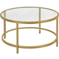 Yaheetech Gold Glass Coffee Table For Living Room, 36' Round Glass Coffee Table With Metal Frame, Circle Coffee Table For Home, Office, Apartment