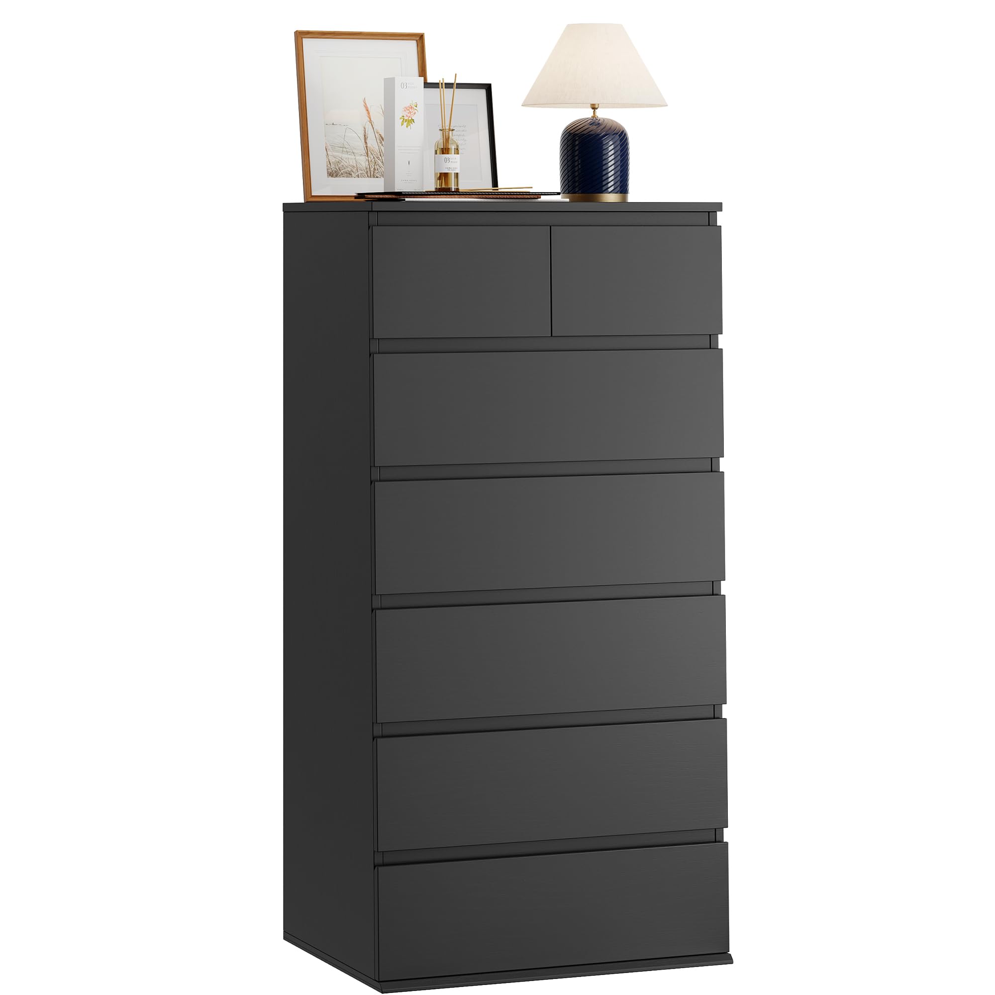 Fotosok 7 Drawer Dresser, Black Dresser Tall Dresser, 23.6W X 15.7D X 46.7H In Black Chest Of Drawers With Large Storage Space For Home