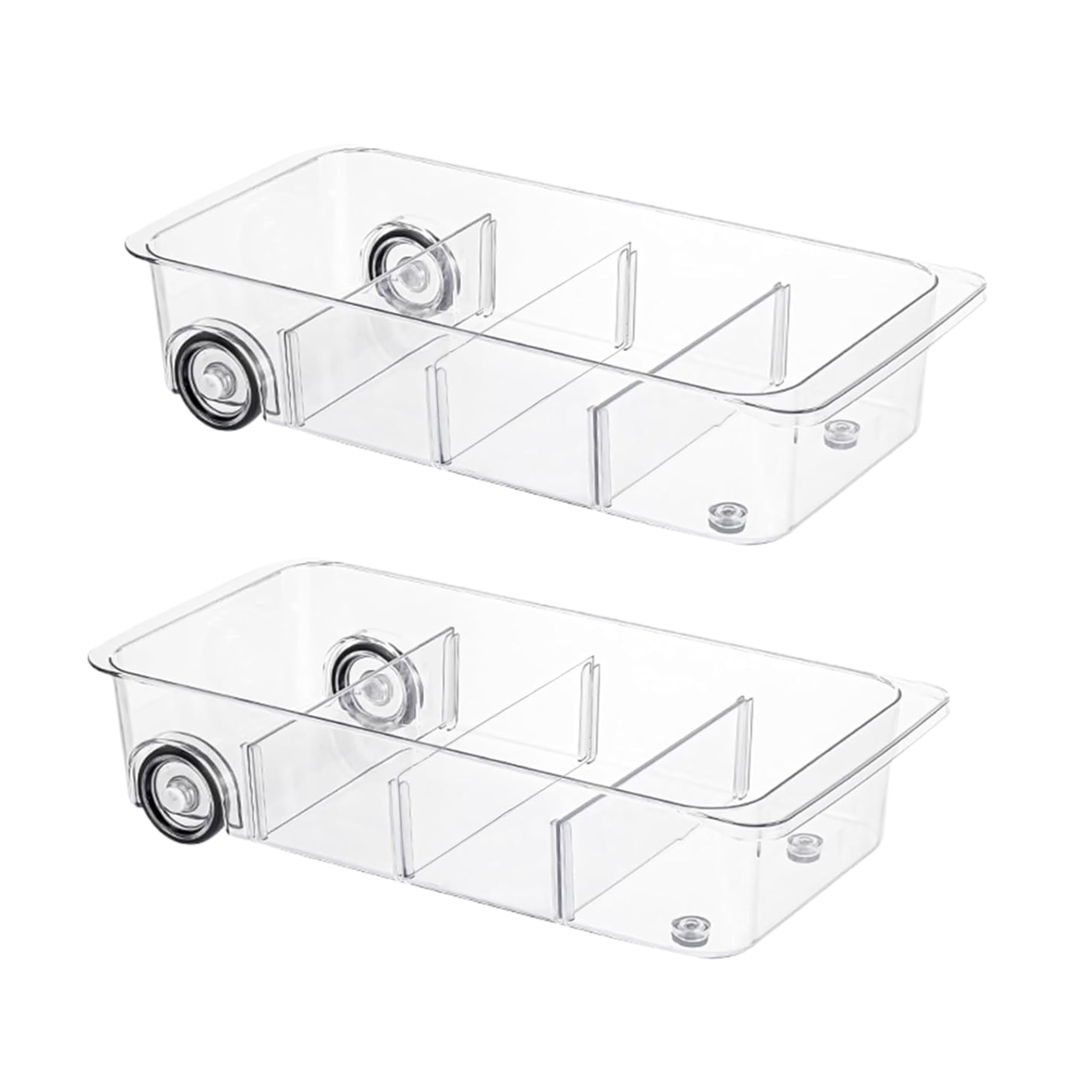 Fridge Organizer Bins With Wheels, 2 Pack Roll Out Refrigerator Organizers And Storage Refrigerator Drawer With Dividers, Upgrad