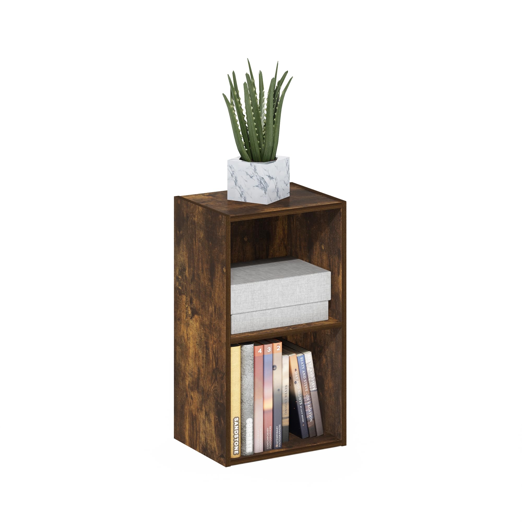 Furinno Pasir 2-Tier Open Shelf Bookcase, Amber Pine