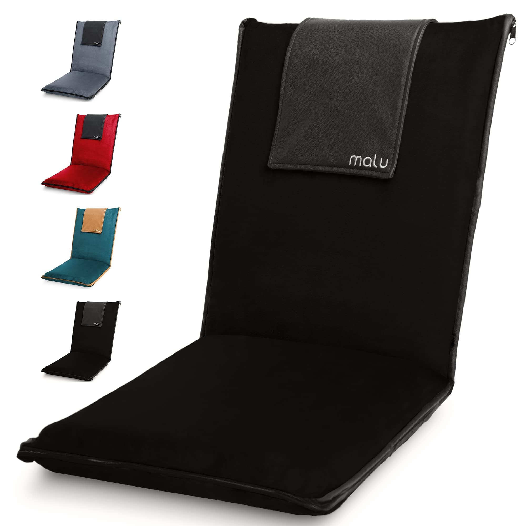 Malu Extra Large Padded Floor Chair W/Back Support - Japanese Chair Meditation Cushion, Comfortable Folding Backrest, Removable