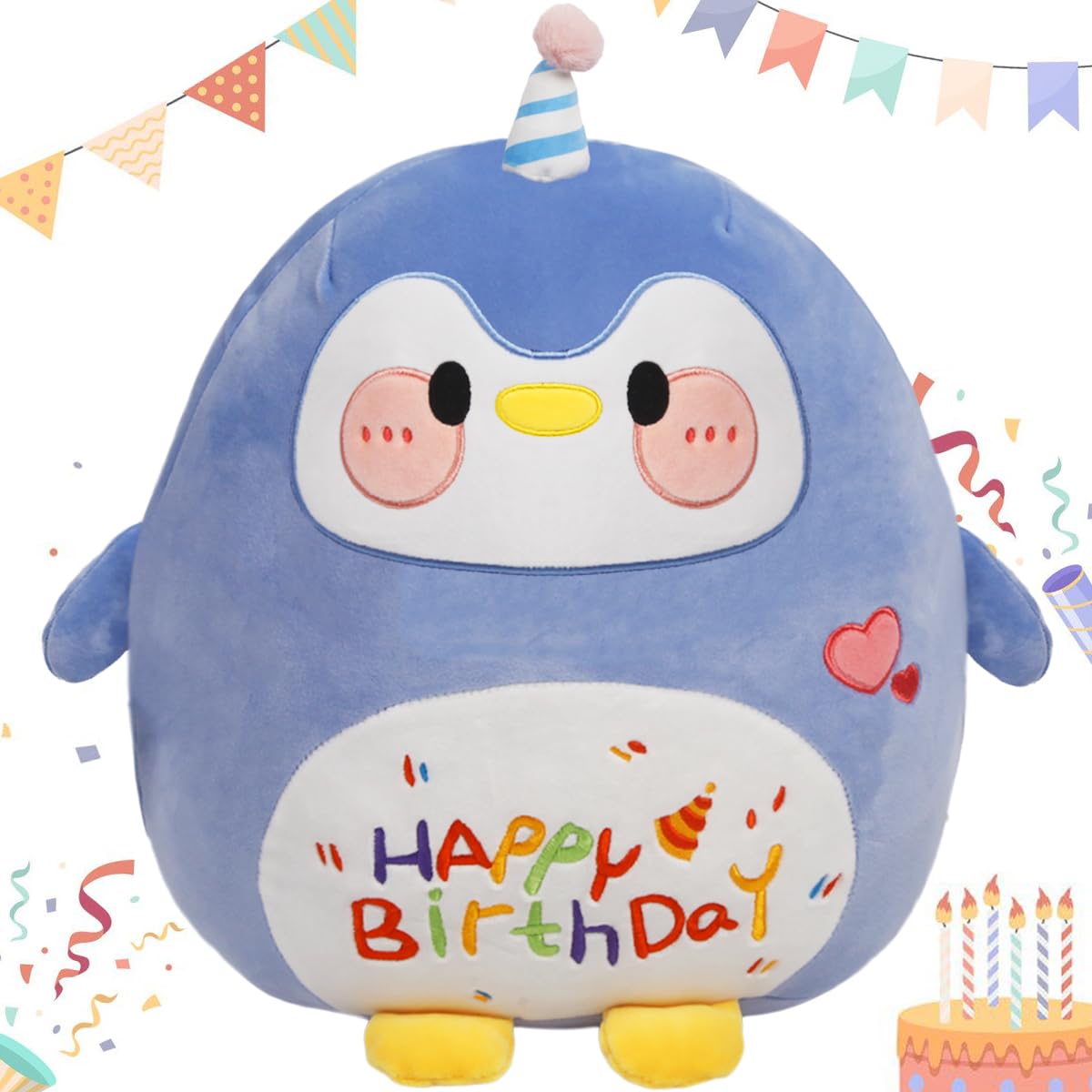 Arelux 18In Cute Penguin Plush Soft Penguin Stuffed Animal Birthday Pillow Plushie Toy Happy Birthday Party Decoration Plushies