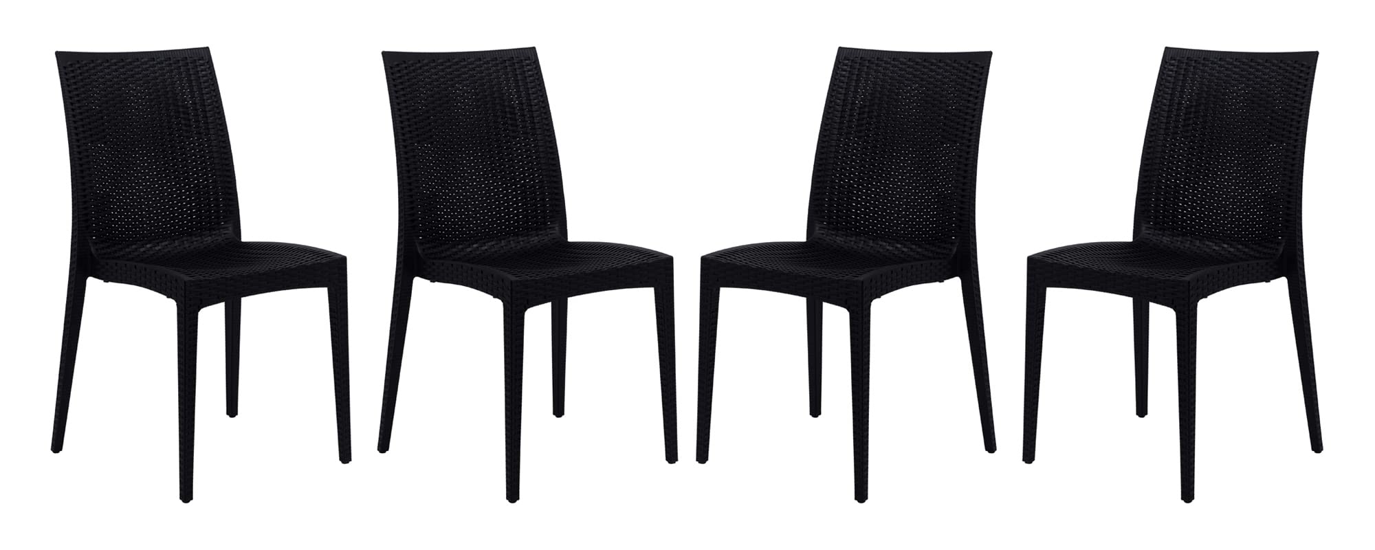 LeisureMod Modern Indoor/Outdoor Home Decorative Furniture Weave Mace Dining Chair (Armless), Set of 4 - Black