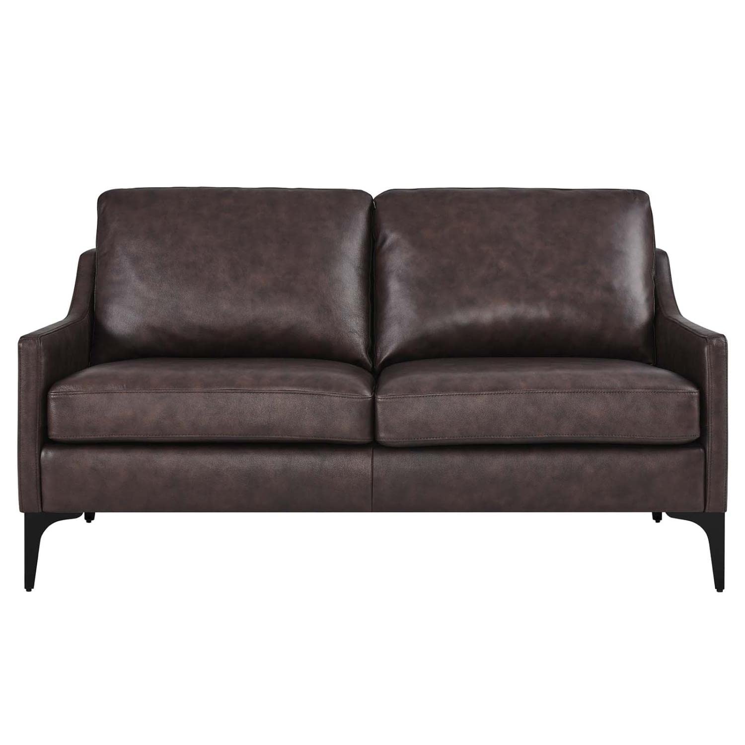 Modway Corland Modern Style Leather And Metal Loveseat In Brown