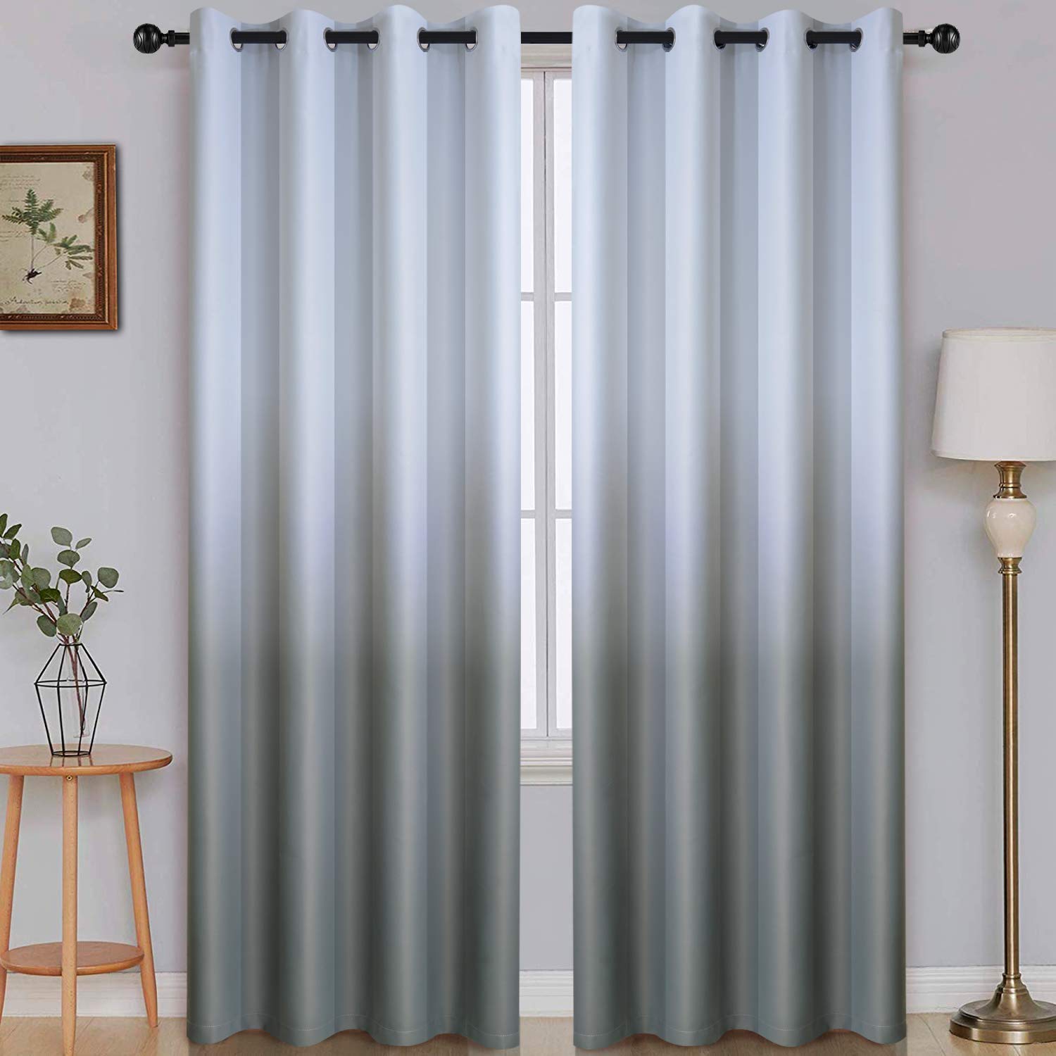 Simplehome Ombre Room Darkening Curtains For Bedroom, Light Blocking Gradient Grey White To Grey Thermal Insulated Grommet Windo